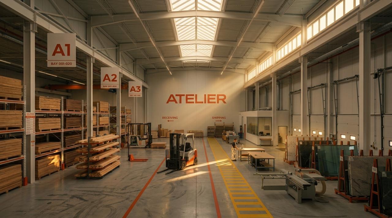 Atelier materials warehouse — bulk fulfillment